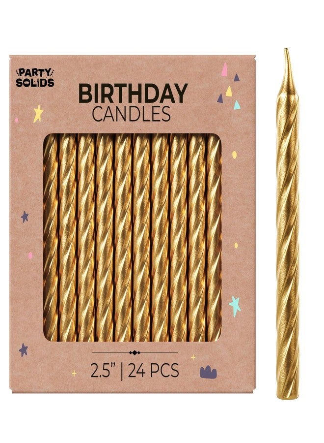 Party Solids شموع عيد ميلاد ذهبية صلبة لتزيين الكيك، 24 قطعة - 2.5 بوصة، شموع عيد ميلاد ملونة، أعواد أسنان لتزيين كيك عيد الميلاد وشموع الحفلات - Image 1