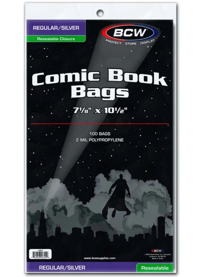 BCW Resealable Silver/Regular Comic Book Bags Clear 2Mil Polypropylene ; 71/8" X 101/2" ; 100Count Holds Silver Age Comics - Image 2