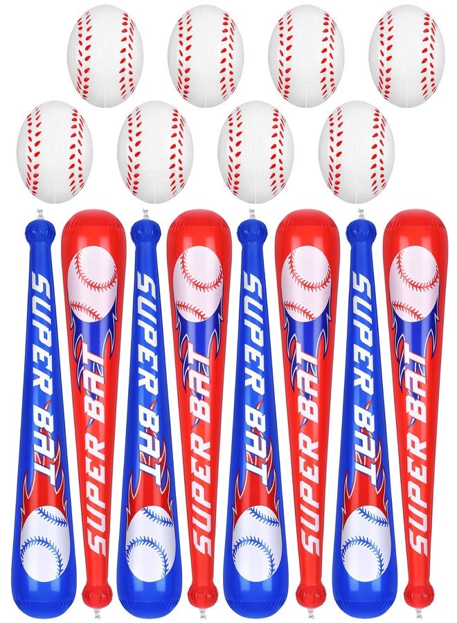 Fovths 8 Sets Inflatable Baseball Bats and Baseballs Set 22 Inch Inflate Baseballs with Mini Foam Sports Stress Ball for Sports Theme Birthday Party Favors - Image 1