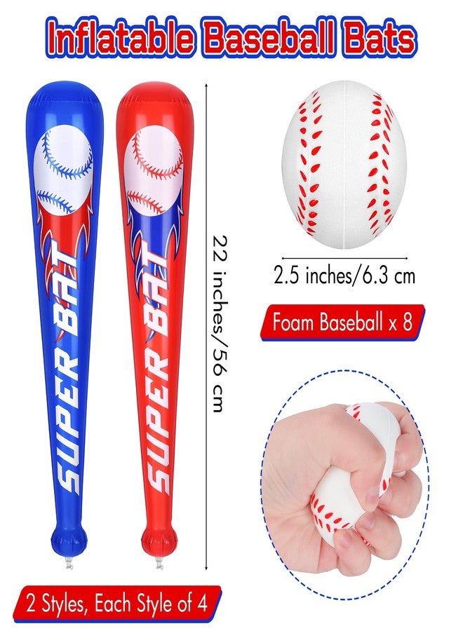 Fovths 8 Sets Inflatable Baseball Bats and Baseballs Set 22 Inch Inflate Baseballs with Mini Foam Sports Stress Ball for Sports Theme Birthday Party Favors - Image 2