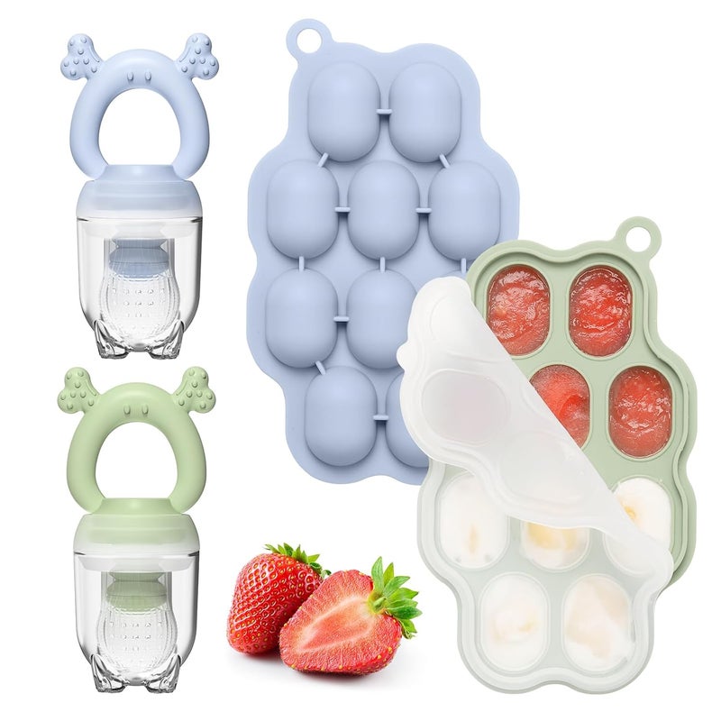 KingKam Baby Breastmilk Popsicle Molds  Baby Fruit Feeder 2 Pack Baby Food Freezer Tray Storage Containers Silicone Pacifier Feeder and Teether - Image 1