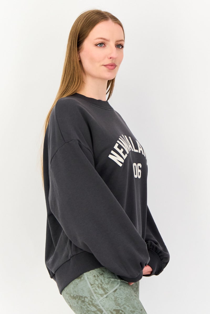 New Balance Women Oversized Fit Long Sleeve Training Sweatshirt, Dark Grey - Image 2