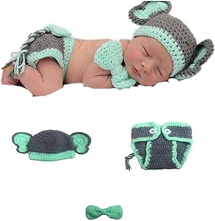 Vedory Vedory Newborn Monthly Baby Photography Props Lovely Boys Girls Outfits Infant Crochet Elephant Hat Shorts Photography  - Image 1