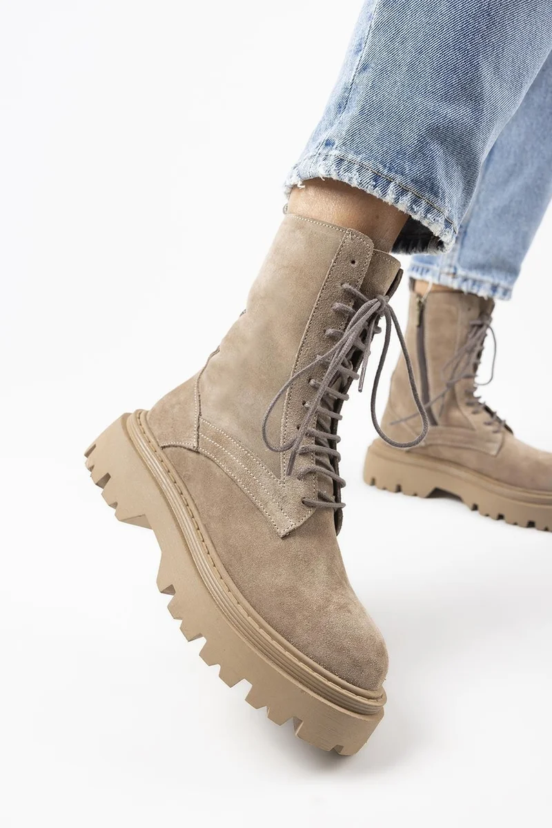 Manijero Manijero Diane Women's Genuine Leather Lace-up Mink Boots