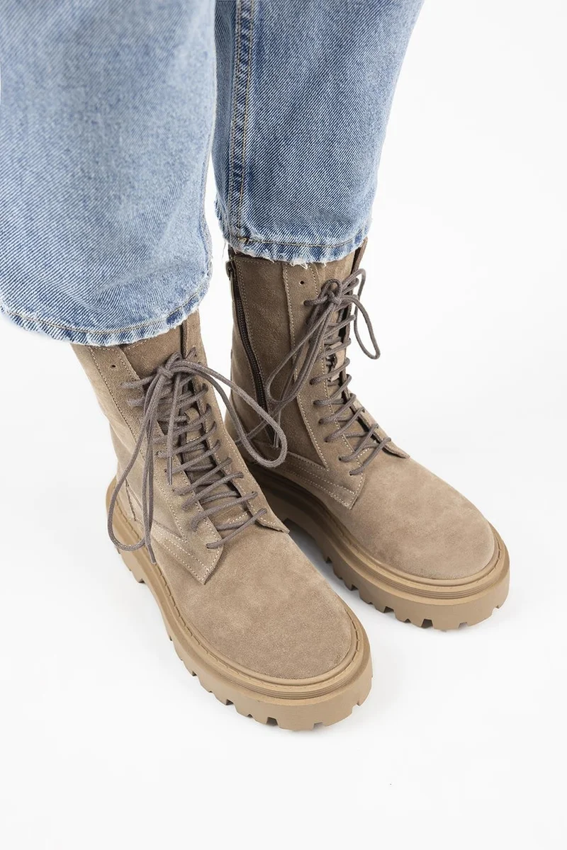 Manijero Manijero Diane Women's Genuine Leather Lace-up Mink Boots