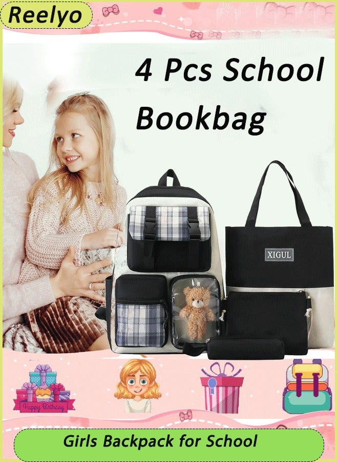 Reelyo 4 Pcs School Bag Set with Shoulder Bag, Carrying Handbag, Rucksack and Pen Pouch 4 in 1 Waterproof Lightweight School Bag Set Large Capacity Teenage School Bag Suitable for Multiple Scenarios - Image 1