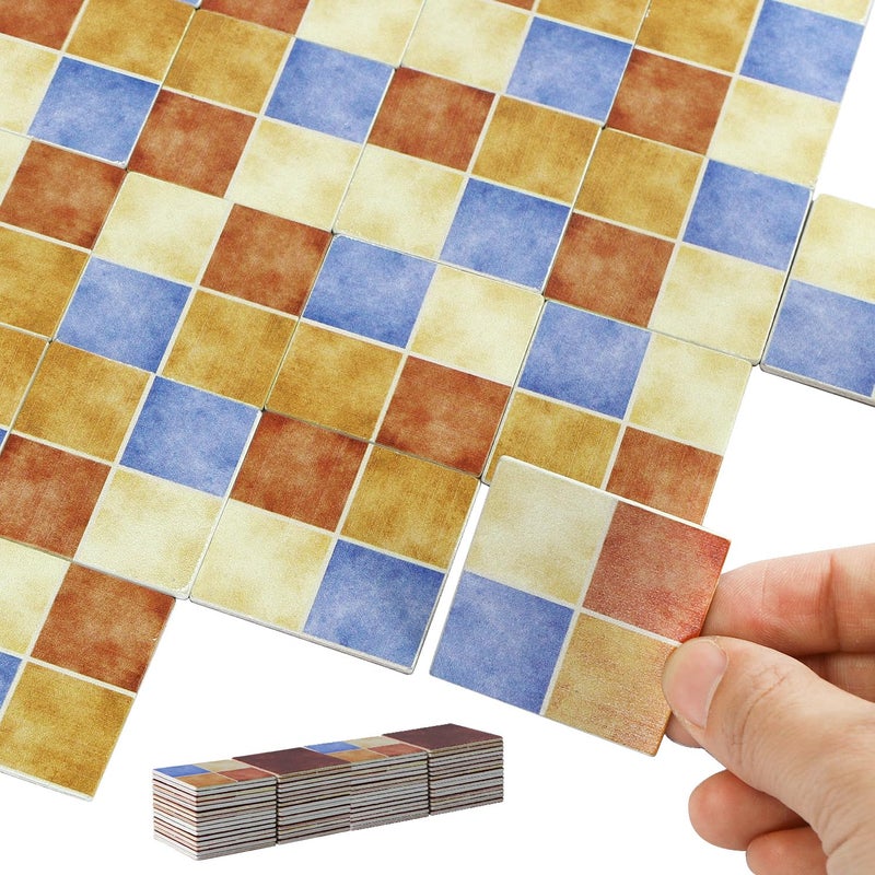 iLAND Miniature Dollhouse Accessories60pcs Dollhouse Flooring on 112 Scale Color Patchwork Tiles 60pcs Mediterranean Style - Image 2