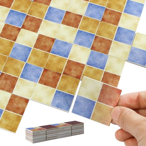 iLAND Miniature Dollhouse Accessories60pcs Dollhouse Flooring on 112 Scale Color Patchwork Tiles 60pcs Mediterranean Style - Image 1