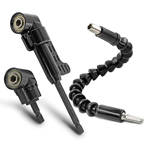Jamiikury Black 105 Degree Right Angle Drill Bit Holder, 1/4" Hex Shank Driver and Flexible Angle Extension Bit Kit for Screwdriver & Drill - Image 1