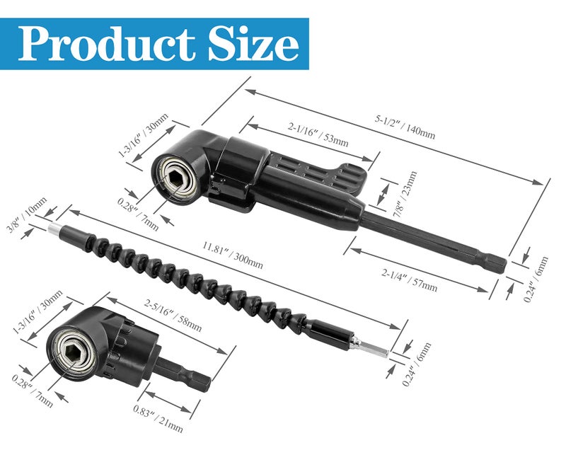 Jamiikury Black 105 Degree Right Angle Drill Bit Holder, 1/4" Hex Shank Driver and Flexible Angle Extension Bit Kit for Screwdriver & Drill - Image 3