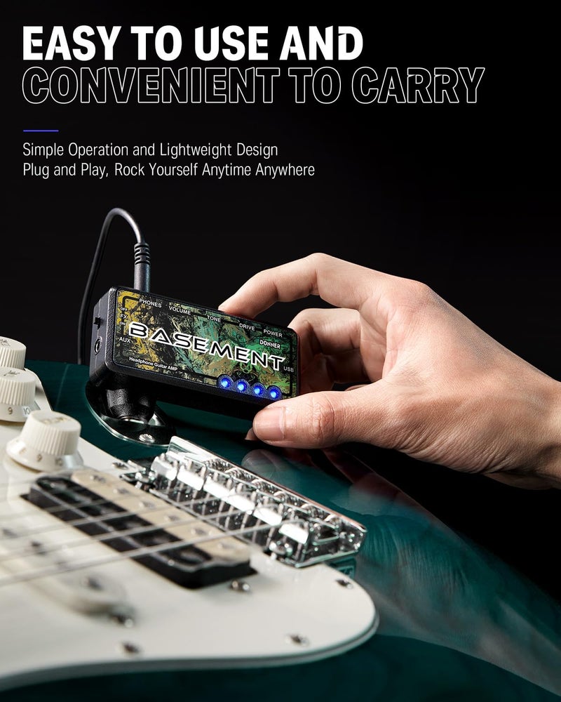 Donner Bass Guitar Headphone Amp Basement USB Rechargeable Mini Portable Bass Headphone Amplifier for Bass Guitar - Image 5
