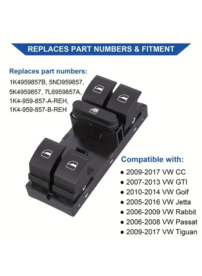 Black Left Front Electric Window Control Switch for 2005-2014 VW CC Golf Jetta Passat Tiguan - Image 3