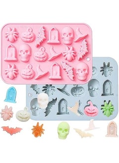 Generic Chocolate Candy Silicone Mold，18 Hole Spider Pumpkin Bat Skull Witch Hat Shape Mold，DIY Cookies Candy Gummy Chocolate Mold Ice Cream Tray(2 Pack)  - Image 1