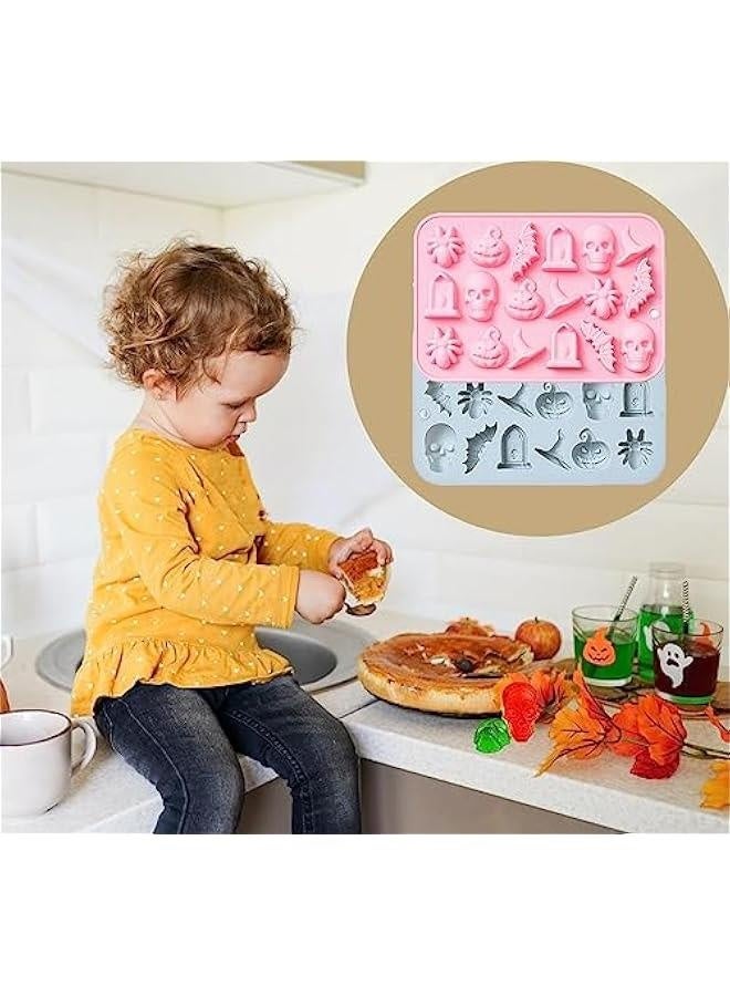 Chocolate Candy Silicone Mold，18 Hole Spider Pumpkin Bat Skull Witch Hat Shape Mold，DIY Cookies Candy Gummy Chocolate Mold Ice Cream Tray(2 Pack) - Image 4