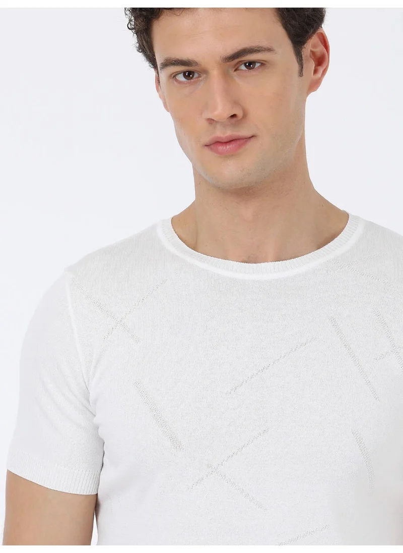 Kip Ecru Crew Neck Jacquard Knitwear