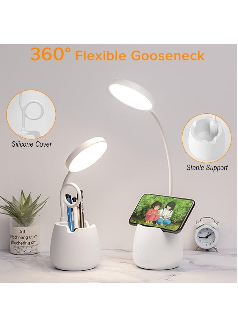 Necomi - Small Desk Lamp for Home Office, LED Touch Table Lamp with 3 Color Modes Stepless Dimming, USB Eye-Caring Desk Light Flexible Gooseneck with Pen Holder for Study Kids Dorm Bedrooms - Image 1