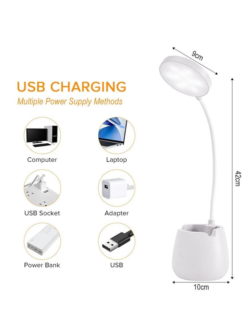 Necomi - Small Desk Lamp for Home Office, LED Touch Table Lamp with 3 Color Modes Stepless Dimming, USB Eye-Caring Desk Light Flexible Gooseneck with Pen Holder for Study Kids Dorm Bedrooms - Image 1