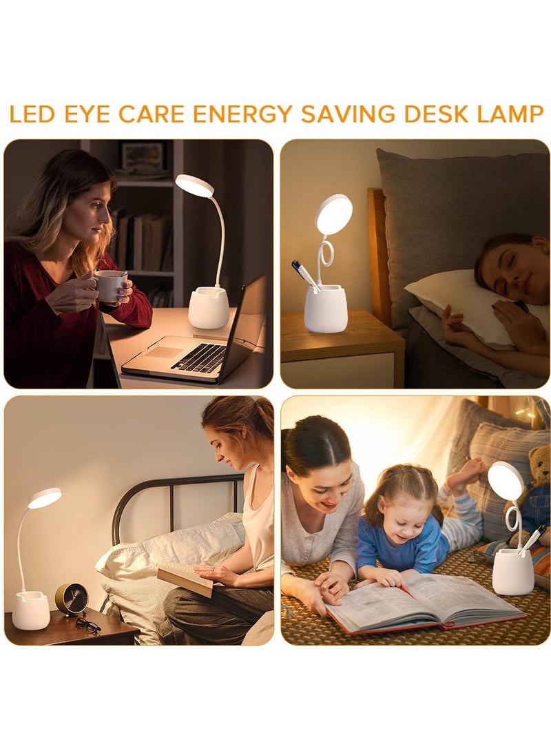 Necomi - Small Desk Lamp for Home Office, LED Touch Table Lamp with 3 Color Modes Stepless Dimming, USB Eye-Caring Desk Light Flexible Gooseneck with Pen Holder for Study Kids Dorm Bedrooms - Image 1