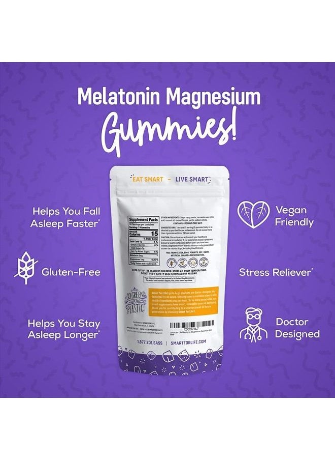 Smart for Life - Melatonin Gummies 5mg W/Magnesium - 60 Count - Plant Based Vegan Melatonin Gummies - Strawberry Flavor Sleep Gummies - Heart & Bone Health Dietary Supplement - Adult Melatonin Gummies - Image 1