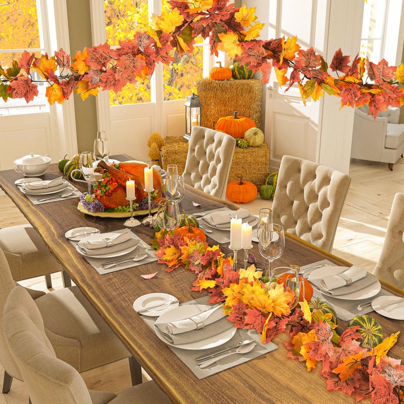 Helimoto 2 Pack Fall Decor  11.8Ft Fall Garland For Mantle  Fall Decorations For Home  Fall Leaves Garland  Thanksgiving Garland  Artificial Leaves Autumn Garland For Wedding Party Yellow-Green Leaves - Image 5