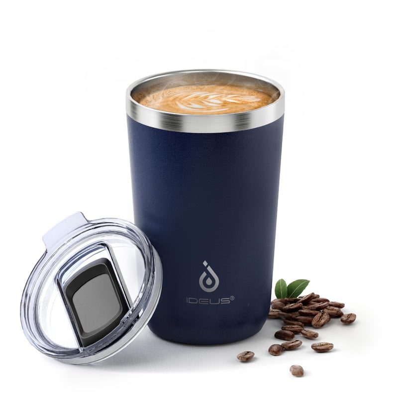 Ideus 20 oz Tumbler Travel Coffee Mug with Splash Proof Sliding Lid Double Wall Stainless Steel Vacuum Insulated Coffee Mug for Home and Office Keep Beverages Hot or Cold Navy blue