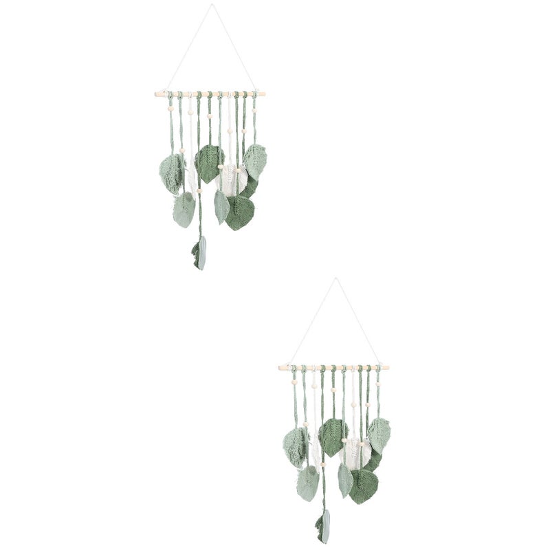 2pcs Macrame Leaf Wall Hanging Tapestry Wall Tapestry Ornament Home Wall Pendant - Image 1