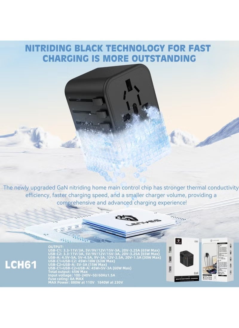 Lenyes Universal Travel Adapter GaN 65W Fast Charging Multifunctional USB Adapter LCH61