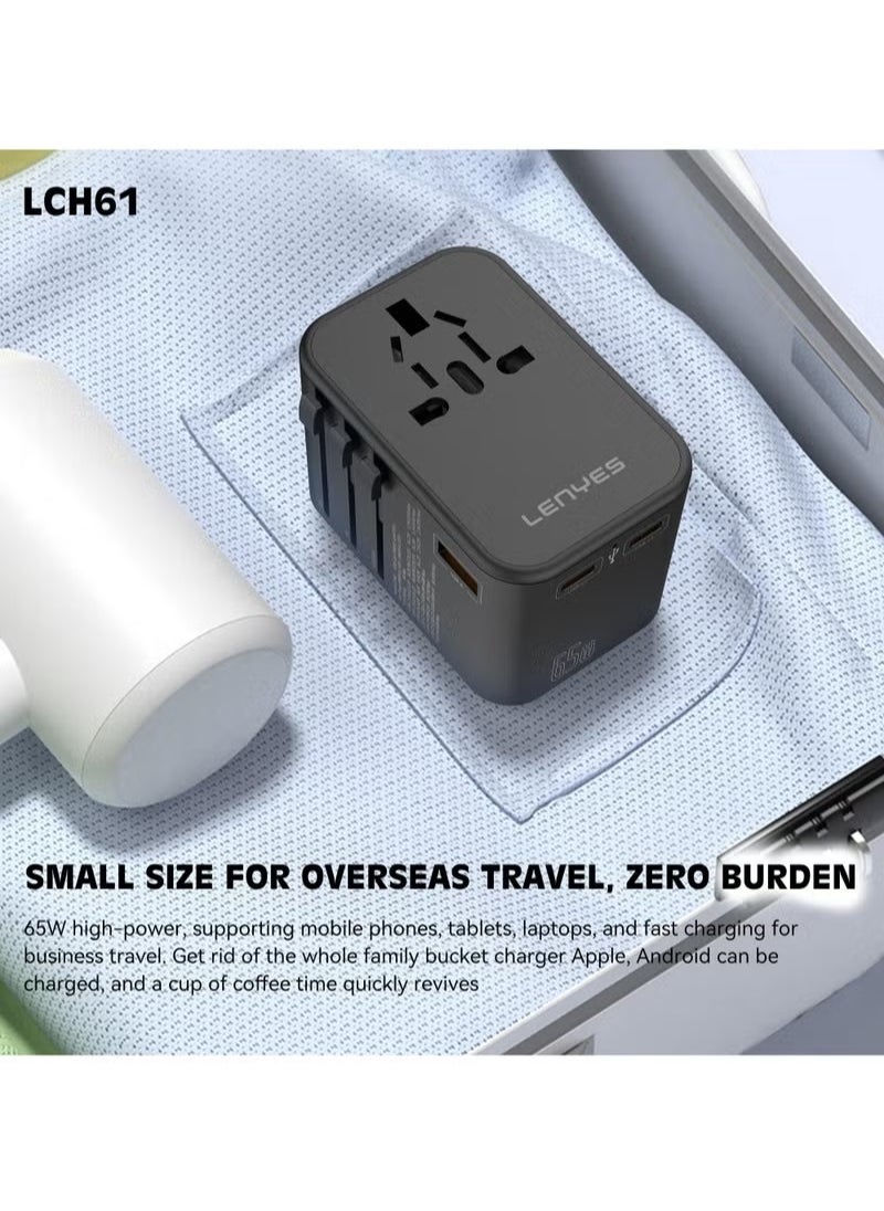 Lenyes Universal Travel Adapter GaN 65W Fast Charging Multifunctional USB Adapter LCH61