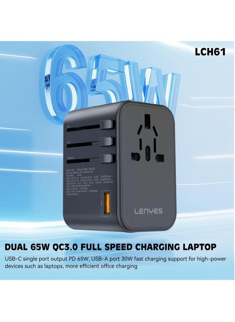 Lenyes Universal Travel Adapter GaN 65W Fast Charging Multifunctional USB Adapter LCH61