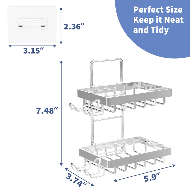 Moforoco Silver Double Soap Bar Holder for Shower, No Drilling Rustproof Stainless Steel, Wall Mounted Soap Holder with 4 Hooks and Razor Holder, Shower Rack Soap Tray Bar Soap for Bathroom & Kitchen - Image 5