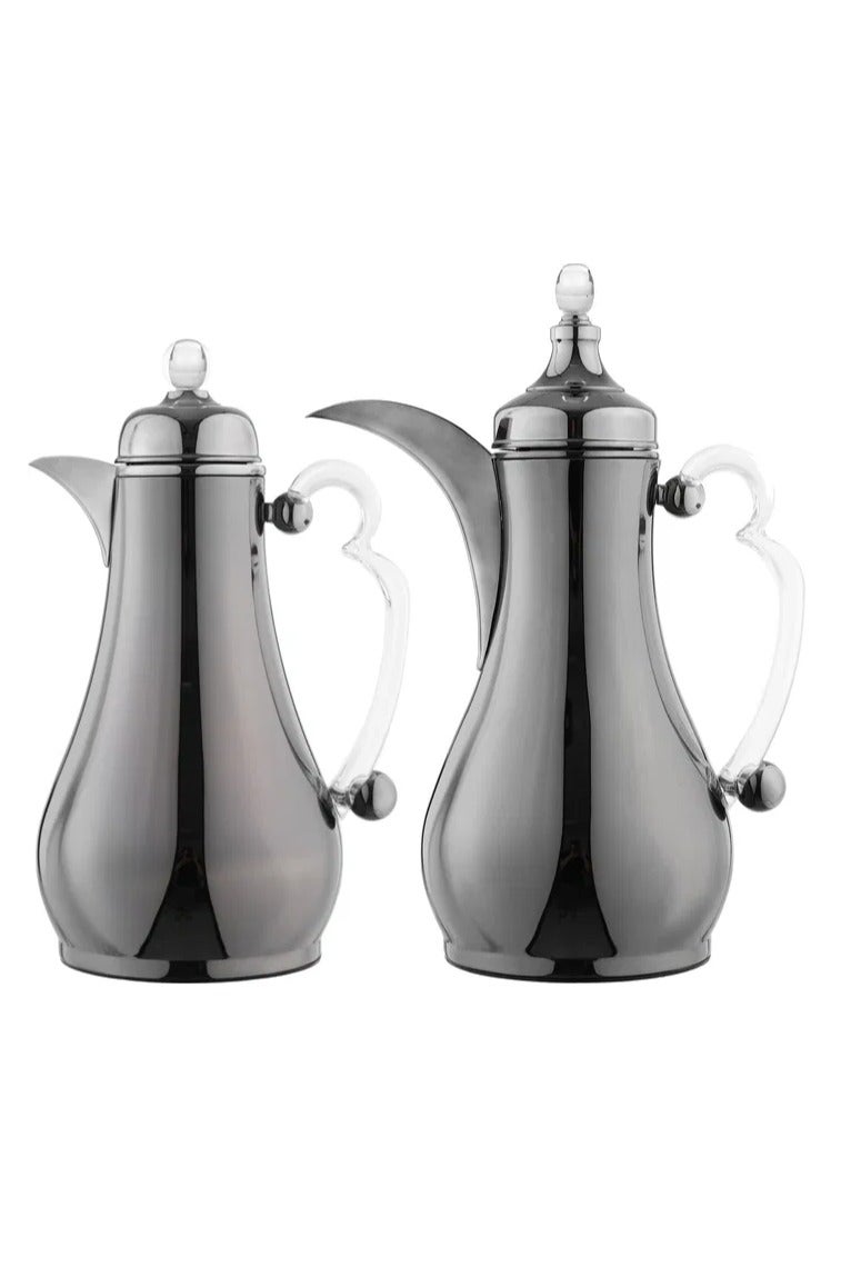 Alsaif Gallery Al-Asalah Thermos Set, 1/1 liter, glass interior, stainless steel exterior, transparent handle, press - glossy black - Image 1