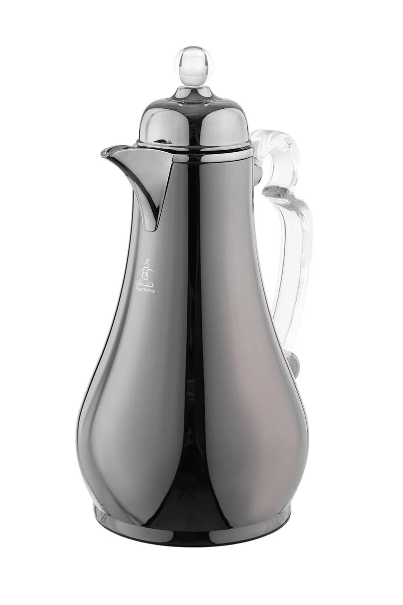 Alsaif Gallery Al-Asalah Thermos Set, 1/1 liter, glass interior, stainless steel exterior, transparent handle, press - glossy black - Image 4