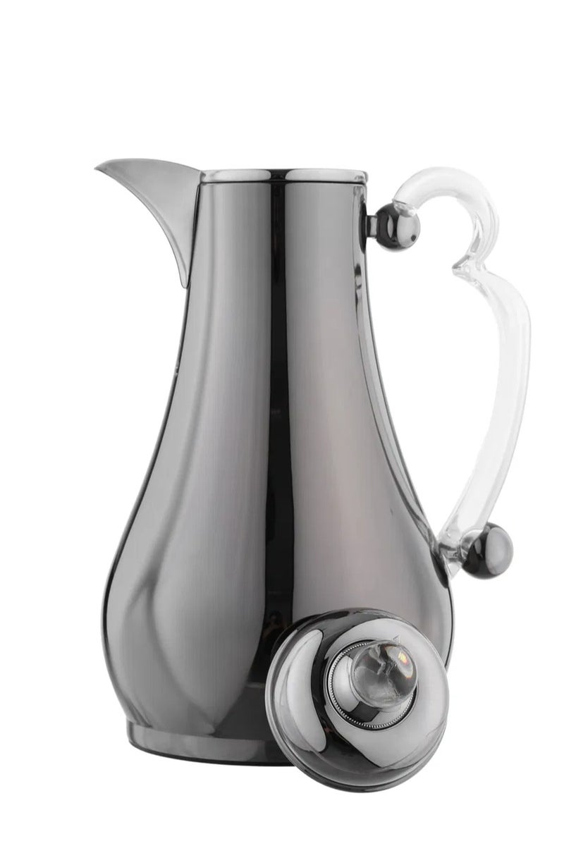 Alsaif Gallery Al-Asalah Thermos Set, 1/1 liter, glass interior, stainless steel exterior, transparent handle, press - glossy black - Image 5