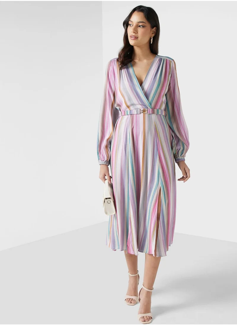 Closet London Surplice Neck Belted Dress