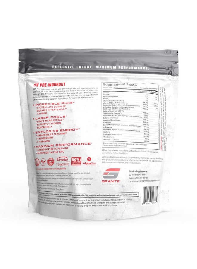 Granite Supplements - Granite® GX Pre-Workout Supplement (Tangerine) Advanced Formula for Pump, Focus, Energy, Performance | Citrulline, Taurine, Lions Mane, Tyrosine, Teacrine, Betaine, Carnosyn, Creatine | Vegan, USA - Image 1