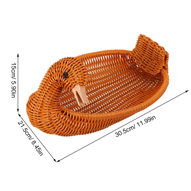 Large Duck Shaped Woven Rattan Storage Basket Kitchen Tabletop Food Organizer - Image 3