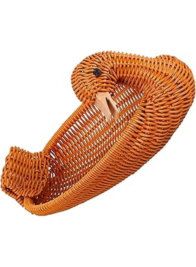 Large Duck Shaped Woven Rattan Storage Basket Kitchen Tabletop Food Organizer - Image 1