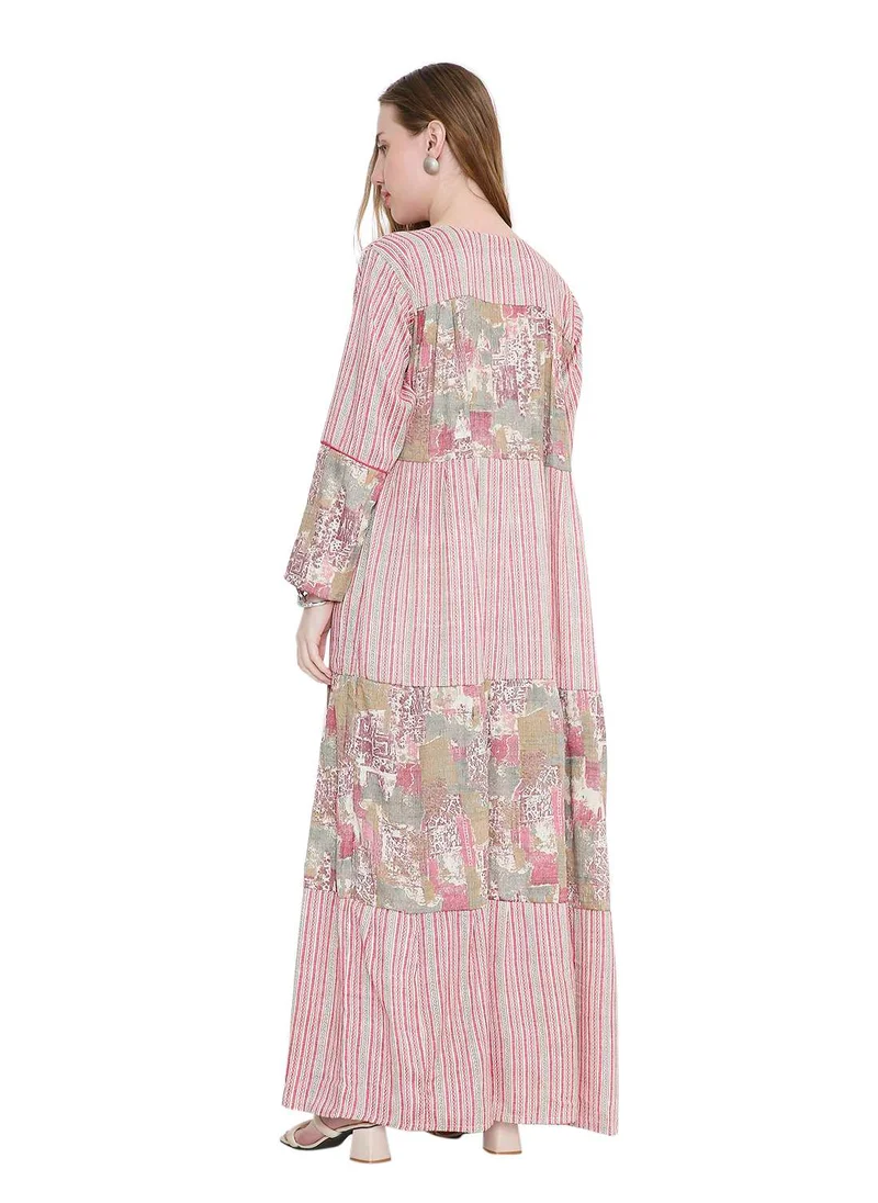 HANA & SARA glamorous long viscose printed farasha with unique embroidered thread detailing arabic kaftan jalabiya dress
