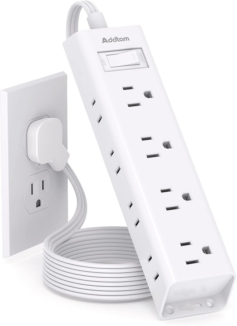 Addtam Flat Plug Power Strip, Ultra Thin Flat Extension Cord - 12 Widely AC 3 Sides Multiple Outlets, 5Ft, 900J Surge Protector, Wall Mount, Desk Charging Station for Home Office Dorm Room Essentials - Image 1