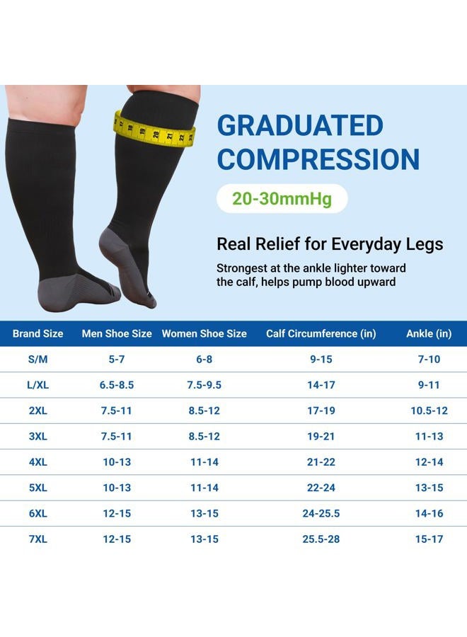Amitofo Wide Calf Compression Socks Women & Men (S-7XL)： Plus Size 15-20mmHg Medical Support Stockings, for Nurses, Pregnancy, Edema, Flying, Travel – Seamless Toe(Black-2XL) - Image 4