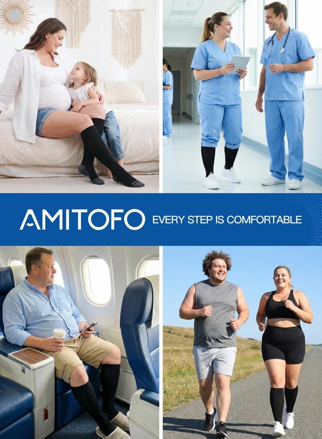 Amitofo Wide Calf Compression Socks Women & Men (S-7XL)： Plus Size 15-20mmHg Medical Support Stockings, for Nurses, Pregnancy, Edema, Flying, Travel – Seamless Toe(Black-2XL) - Image 5