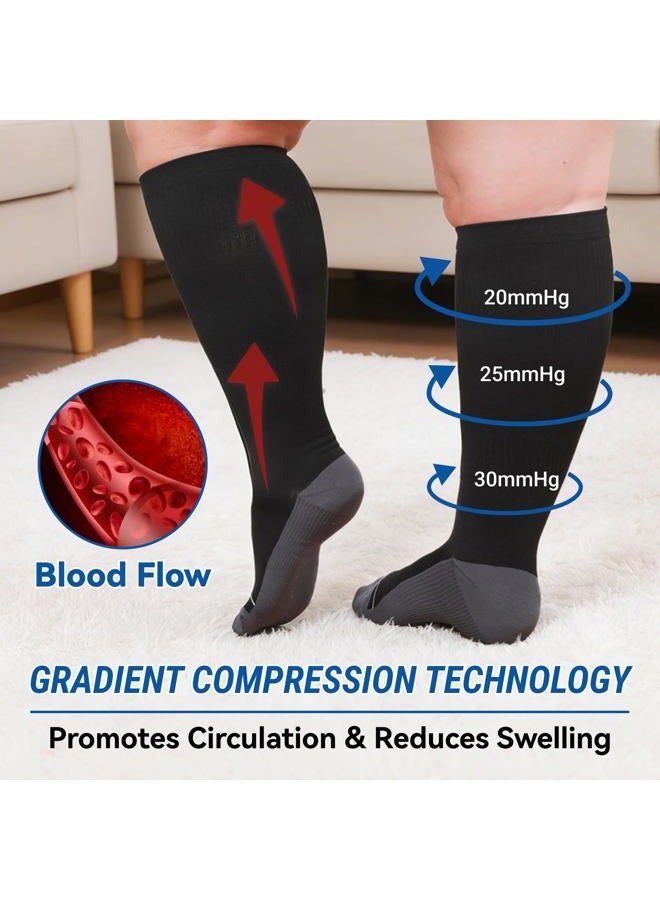 Amitofo Wide Calf Compression Socks Women & Men (S-7XL)： Plus Size 15-20mmHg Medical Support Stockings, for Nurses, Pregnancy, Edema, Flying, Travel – Seamless Toe(Black-2XL) - Image 2