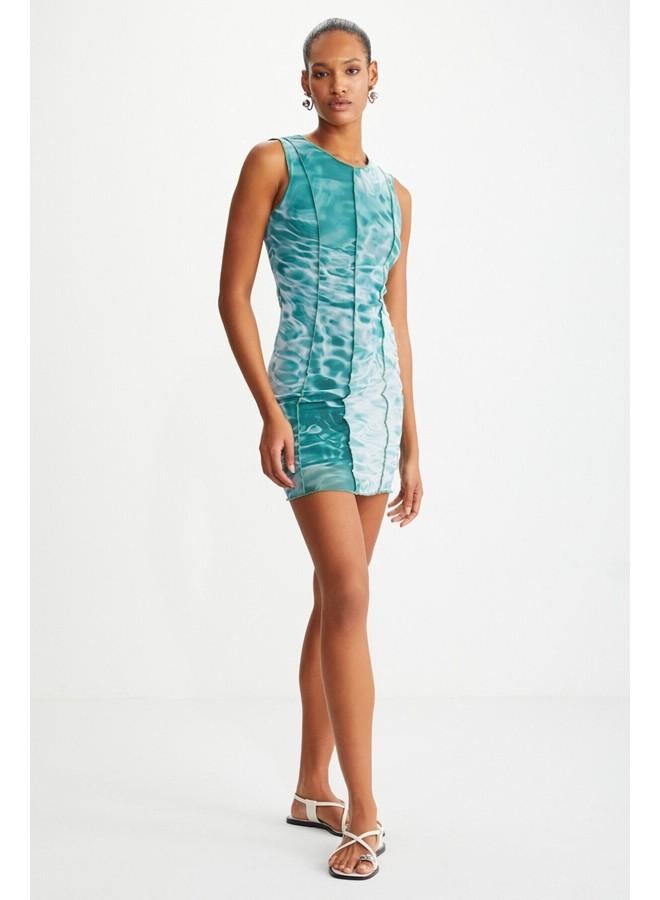 جريميلانج فساتين صيفية بدون أكمام بنقش باتيك أخضر من التول بطبعة مائية خضراء من أدالاسيا للنساء - Image 5