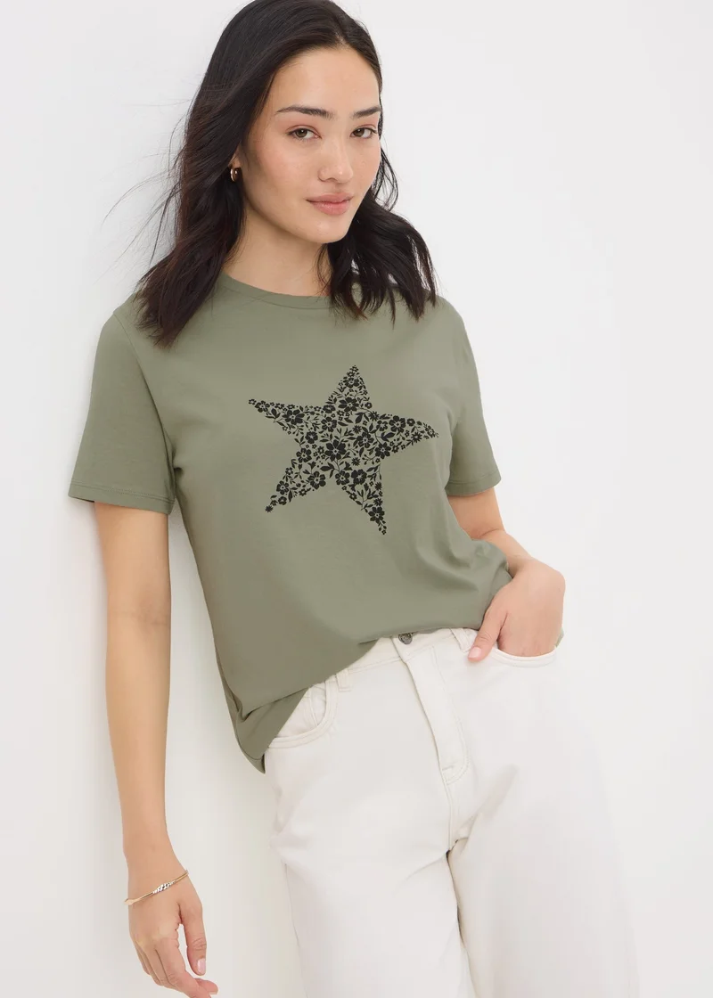 Matalan Khaki Star Print T-Shirt