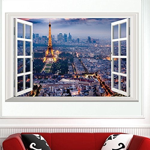 BooDecal Eiffel Tower in Paris Romantic Scenery 3D Fake Window Decorative Decals Interior Room Wall Stickers for Bedroom Living Room Playroom Decals 24 inches x 16 inches - Image 5