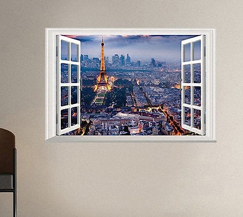 BooDecal Eiffel Tower in Paris Romantic Scenery 3D Fake Window Decorative Decals Interior Room Wall Stickers for Bedroom Living Room Playroom Decals 24 inches x 16 inches - Image 3