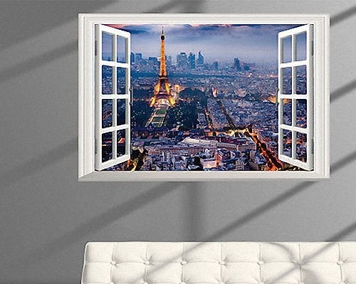 BooDecal Eiffel Tower in Paris Romantic Scenery 3D Fake Window Decorative Decals Interior Room Wall Stickers for Bedroom Living Room Playroom Decals 24 inches x 16 inches - Image 4