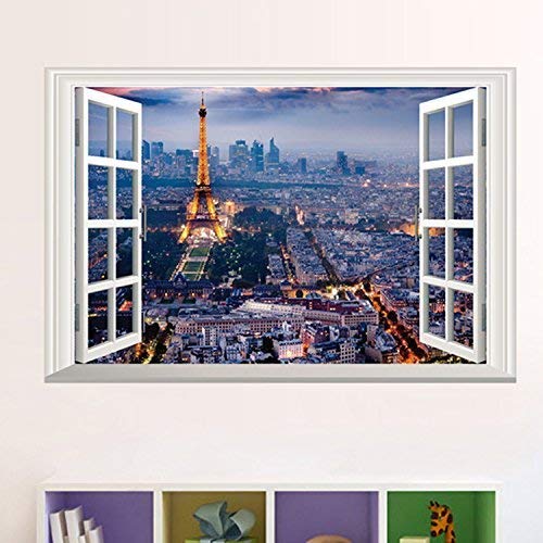 BooDecal Eiffel Tower in Paris Romantic Scenery 3D Fake Window Decorative Decals Interior Room Wall Stickers for Bedroom Living Room Playroom Decals 24 inches x 16 inches - Image 2