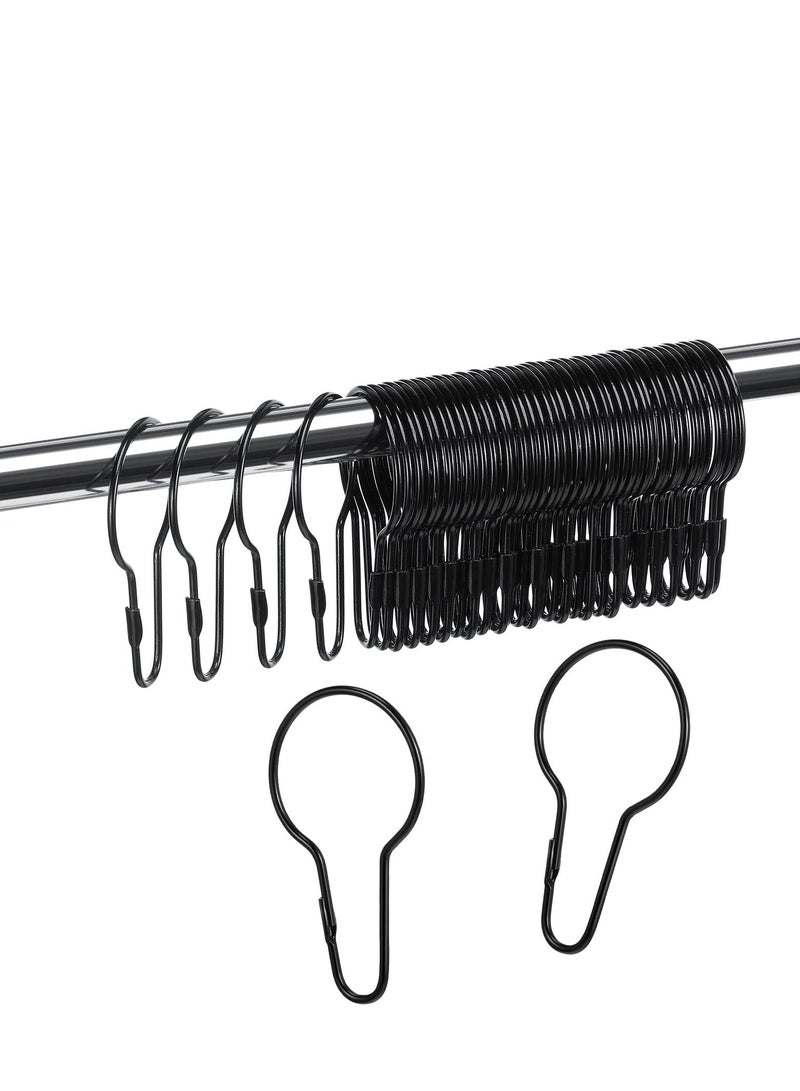 SYOSI 50 Pieces Metal Shower Curtain Hooks Hanging Shower Clips Metal Shower Curtain Rings Practical Shower Curtain Hangers for Bathroom Bedroom Kitchen Home Curtain Applications (Black)  - Image 1