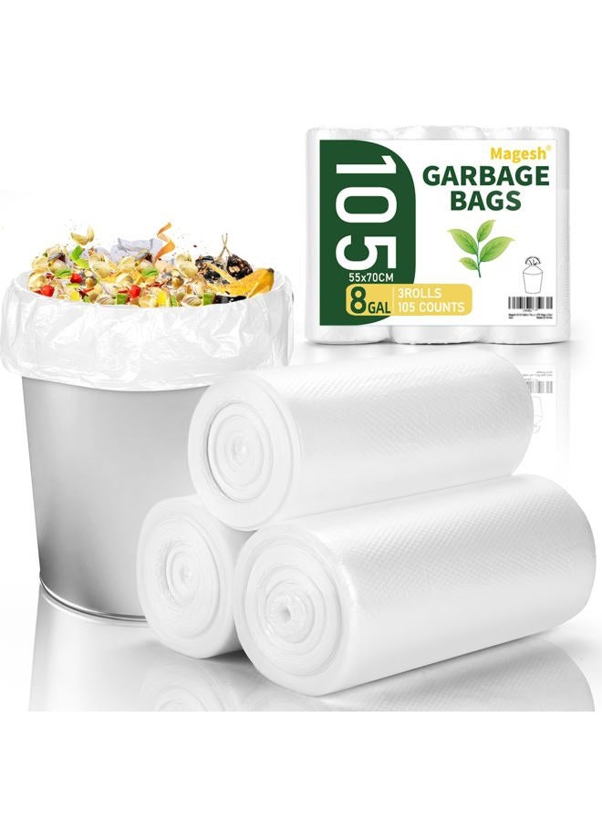 Magesh 8-10 Gallon Trash Bag Strong, Leakage-Free, Medium Garbage Bags Unscented Thick for Bathroom, Office, Kitchen Medium Trash Can, 60L, 105 Bags, Clear - Image 1